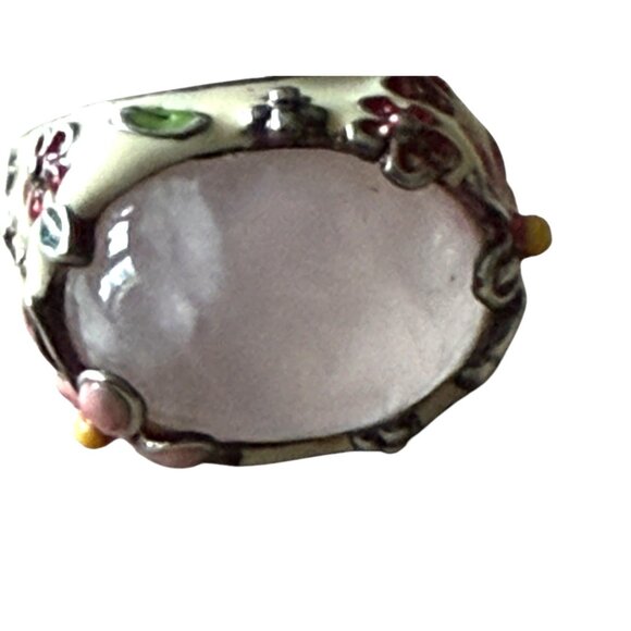 David Sigal Enamel & Sterling Silver Ring Floral Design & Pink Gemstone Size 6 - Picture 3 of 6